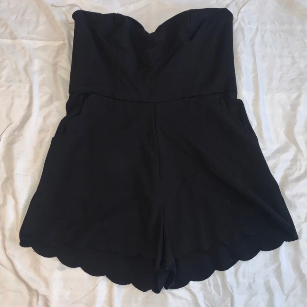 Black strapless romper